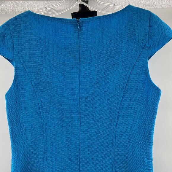 Jones Studio A-Line Dress Cap Sleeve Textured Blue Teal Size 6 Below Knee Zip - Picture 6 of 9